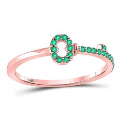 10kt Rose Gold Round Emerald Key Stackable Band Ring 1/5 Cttw