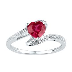 Sterling Silver Heart Lab-Created Ruby Solitaire Diamond Ring 1.00 Cttw