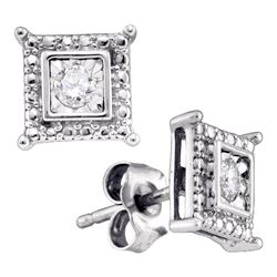 Sterling Silver Round Diamond Solitaire Square Stud Earrings 1/10 Cttw
