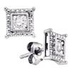 Image 1 : Sterling Silver Round Diamond Solitaire Square Stud Earrings 1/10 Cttw