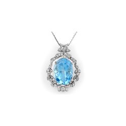 18.80 ctw Blue Topaz & Diamond Necklace 14K White Gold