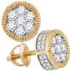 Image 1 : 10kt Yellow Gold Mens Mens Unisex Round Diamond Cluster Milgrain Earrings 7/8 Cttw