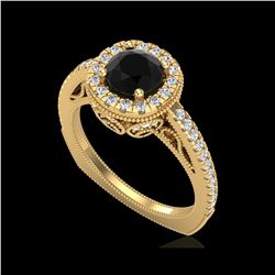 1.55 ctw Fancy Black Diamond Engagement Art Deco Ring 18K Yellow Gold