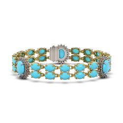 24.67 ctw Turquoise & Diamond Bracelet 14K Yellow Gold
