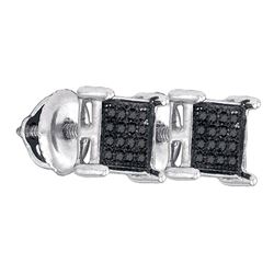 Sterling Silver Mens Round Black Color Enhanced Diamond Square Cluster Earrings 1/10 Cttw