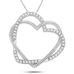 10kt White Gold Round Diamond Double Intertwined Heart Pendant 1/8 Cttw
