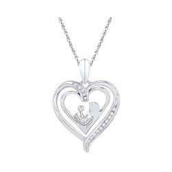 Sterling Silver Round Diamond Mom Mother Child Heart Pendant 1/20 Cttw