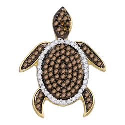 10kt White Gold Round Brown Diamond Sea Turtle Tortoise Pendant 1/3 Cttw