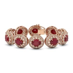 49.17 ctw Certified Ruby & Diamond Victorian Bracelet 14K Rose Gold