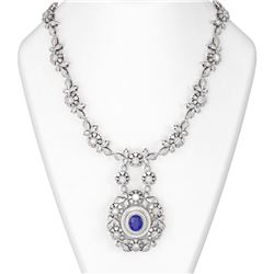 24.87 ctw Sapphire & Diamond Necklace 18K White Gold