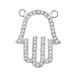 10kt White Gold Round Diamond Hamsa Hand Fatima Pendant Necklace 1/5 Cttw