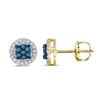Image 1 : 10k Yellow Gold Round Blue Color Enhanced Diamond Cluster Stud Screwback Earrings 1/4 Cttw