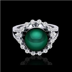 .83 CT Micro Pave VS/SI Diamond & Peacock Pearl Ring 18K White Gold