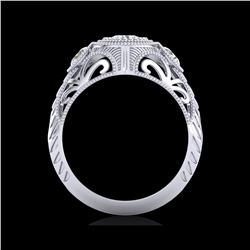 1.06 ctw VS/SI Diamond Solitaire Art Deco 3 Stone Ring 18K White Gold