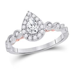 14kt Two-tone Gold Pear Diamond Solitaire Bridal Wedding Engagement Ring 3/4 Cttw
