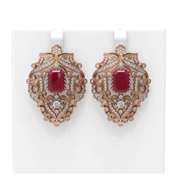 15.07 ctw Ruby & Diamond Earrings 18K Rose Gold