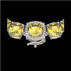 87 ctw Citrine & Diamond Micro Pave Necklace 14K White Gold
