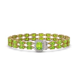 25.81 ctw Peridot & Diamond Bracelet 14K Yellow Gold