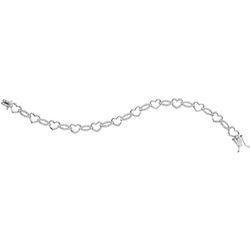 Sterling Silver Round Diamond Heart Outline Link Bracelet 1/12 Cttw