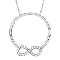 10kt White Gold Round Diamond Circle Infinity Pendant 1/8 Cttw