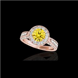 2 ctw Certified SI/I Fancy Intense Yellow Diamond Halo Ring 10K Rose Gold