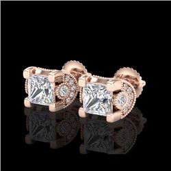2.5 ctw Princess VS/SI Diamond Art Deco Stud Earrings 18K Rose Gold