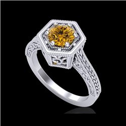 0.77 ctw Intense Fancy Yellow Diamond Art Deco Ring 18K White Gold