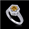 Image 1 : 0.77 ctw Intense Fancy Yellow Diamond Art Deco Ring 18K White Gold