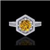 Image 2 : 0.77 ctw Intense Fancy Yellow Diamond Art Deco Ring 18K White Gold
