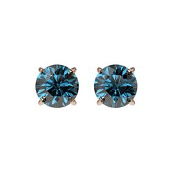 1.03 ctw Certified Intense Blue Diamond Stud Earrings 10K Rose Gold