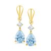 Image 1 : 10k Yellow Gold Lab-Created Blue Swiss Topaz & Diamond Dangle Earrings 1-3/4 Cttw