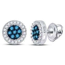 10kt White Gold Round Blue Color Enhanced Diamond Cluster Earrings 1/2 Cttw