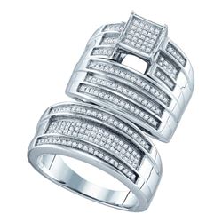 Sterling Silver His & Hers Round Diamond Cluster Matching Bridal Wedding Ring Band Set 1/2 Cttw