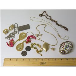 Misc Jewelry: Chains, Pearls, Earrings, Rings, Coins, Trinket Box, etc