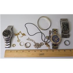 Qty 3 Watches: Lloyd's, Arnette, Marc Ecko & Necklaces, Rings, Bracelet (marked 925), etc
