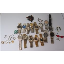 Qty 15 Replica Watches - Seiko, Geneva, Jaivinchi, Philip Persio & Misc Rings, etc