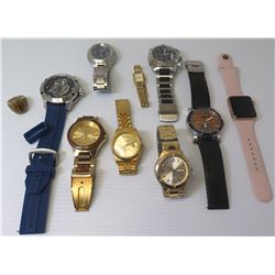 Qty 9 Watches: Gruen, Bewell, Stuhrling, Apple, Guess, Pono, Seiko, etc & Men's Ring