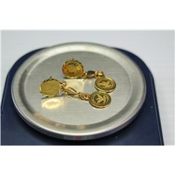 Pair of 18K Gold Coin Dangle Earrings, Approx. 4.41 Grams