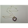 Image 2 : 10K Gold Chain and Heart Pendant w/ Violet Stones