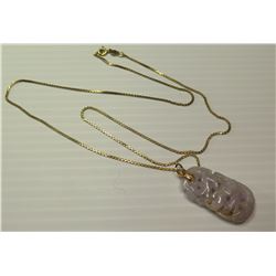 14K Serpentine Chain (Italy) & Carved Semiprecious Stone Pendant