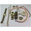 Image 1 : Mics Jewelry: Watches (Bulova, Seiko), Pearl Ring, Ring w/Black Enameled Lettering, Rope Chains, Nec