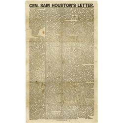 Houston, Sam. General Sam Houston Signed Letter. Sam Houston. General Sam Houston Signed Letter.