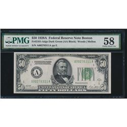 1928A $50 Boston Federal Reserve Note PMG 58