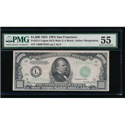 1934 $1000 San Francisco Federal Reserve Note PMG 55