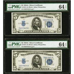 1934A $5 Consecutive Silver Certificates PMG 64EPQ