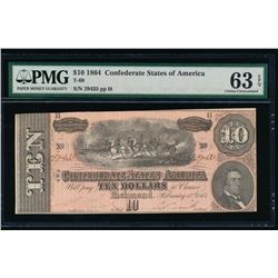 1864 $10 Confederate States of America Note PMG 63EPQ