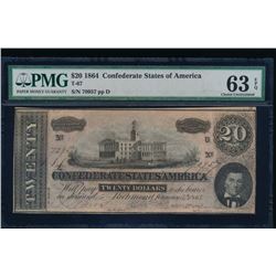 1864 $20 Confederate States of America Note PMG 63EPQ