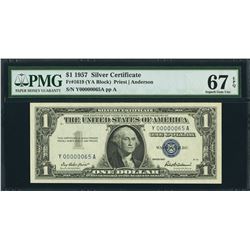 1957 $1 Low Serial Silver Certificate PMG 67EPQ