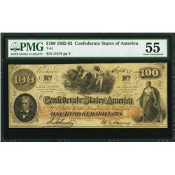 1862-63 $100 Confederate States of America Note PMG 55