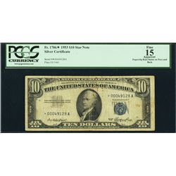 1953 $10 Silver Certificate STAR Note PCGS 15